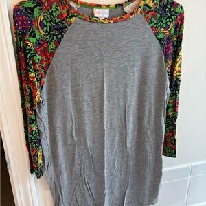 LuLaRoe Gray Top with Multicolor Sleeves